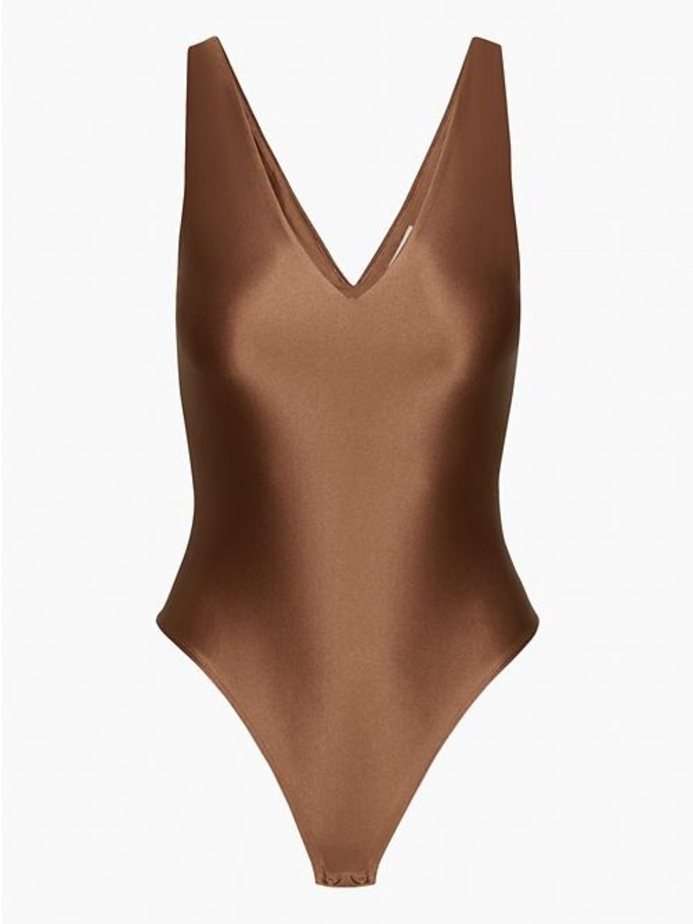 Babaton Satinette V-Neck Brown Metallic Bodysuit